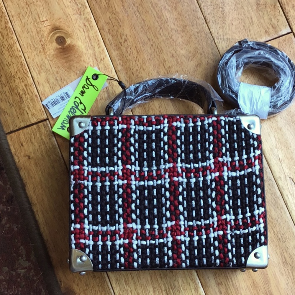 Sam Edelman Gracia Woven Tweed Plaid Hardcase Crossbody Top Handle Bag Purse NWT